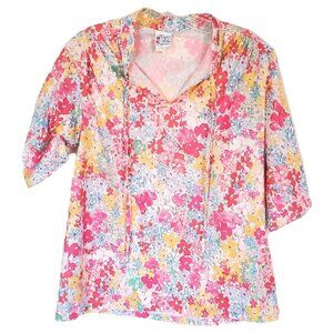 Vintage 1970s Floral Blouse Top Size Large